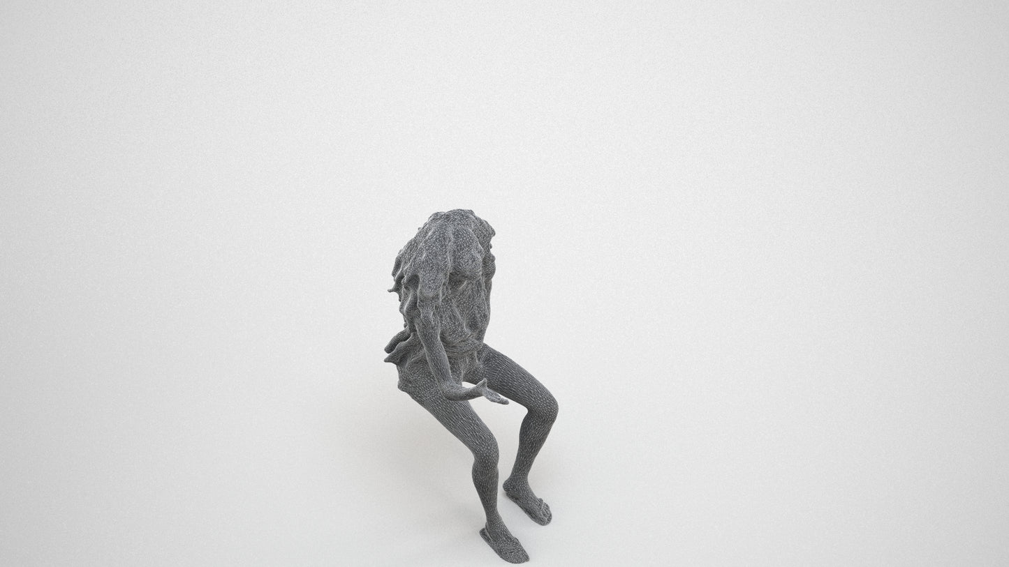 scanned 3D woman casual sitting, photogrammetry people for Enscape and V-Ray, wireframe three-quarter view