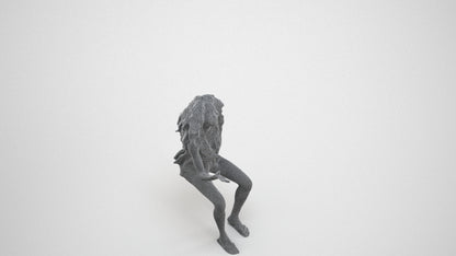 scanned 3D woman casual sitting, photogrammetry people for Enscape and V-Ray, wireframe three-quarter view