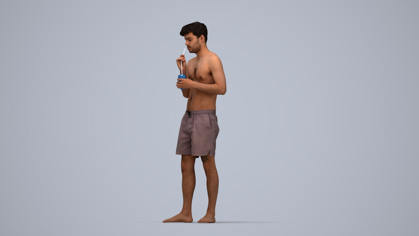 realistic 3D man sport pool, scanned archviz people for Blender and 3ds Max, top-down view render