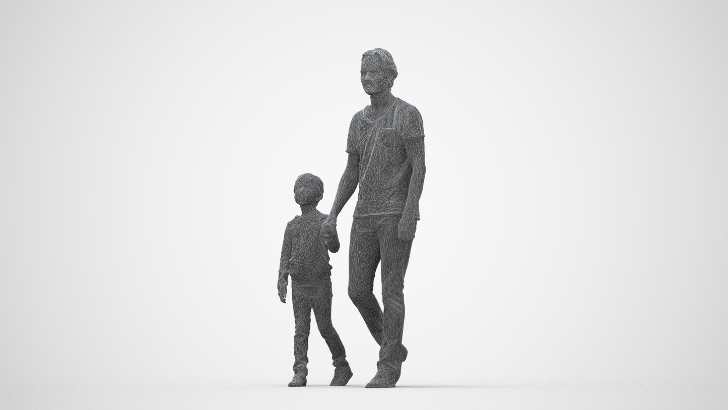 photogrammetry 3D girl casual standing, realistic human model archviz FBX, wireframe back view
