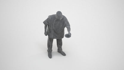 scanned 3D man hospitality, photogrammetry people for Enscape and V-Ray, wireframe three-quarter view