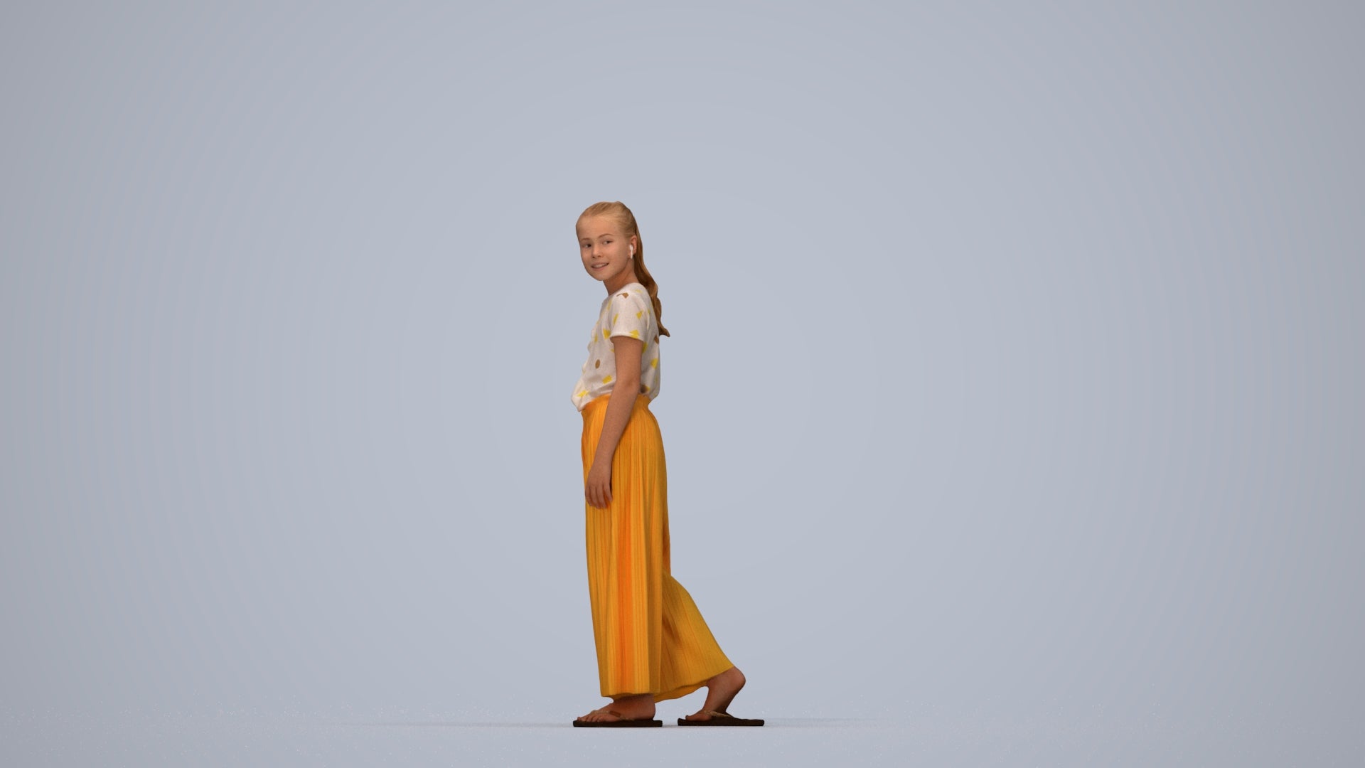 3D people model girl casual kids, scanned human for 3ds Max rendering, top-down view render