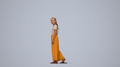 3D people model girl casual kids, scanned human for 3ds Max rendering, top-down view render