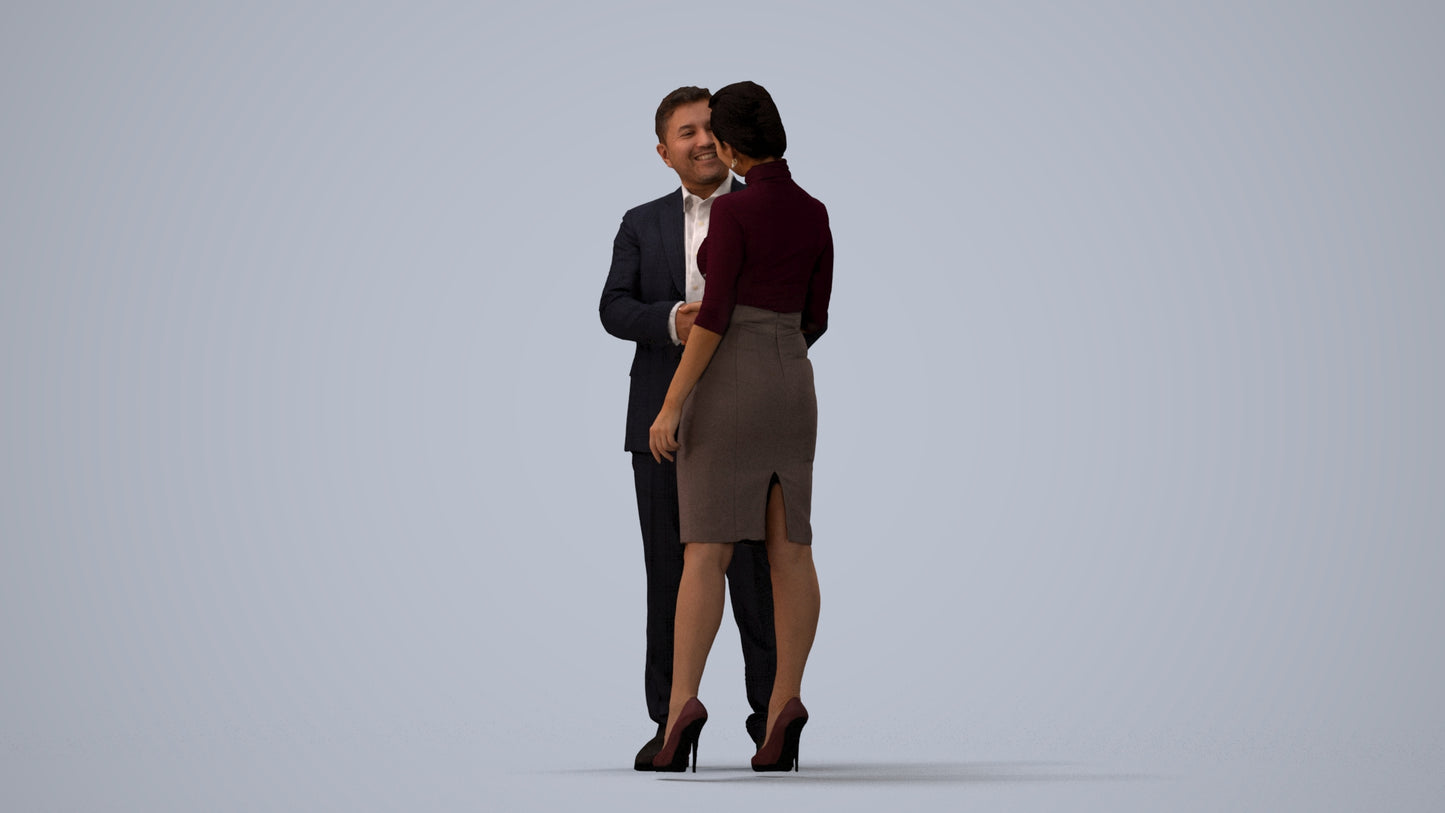 3D human model woman business, photogrammetry scanned person for archviz, three-quarter view render