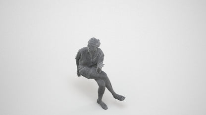 photogrammetry 3D woman casual sitting, realistic human model archviz FBX, wireframe three-quarter view