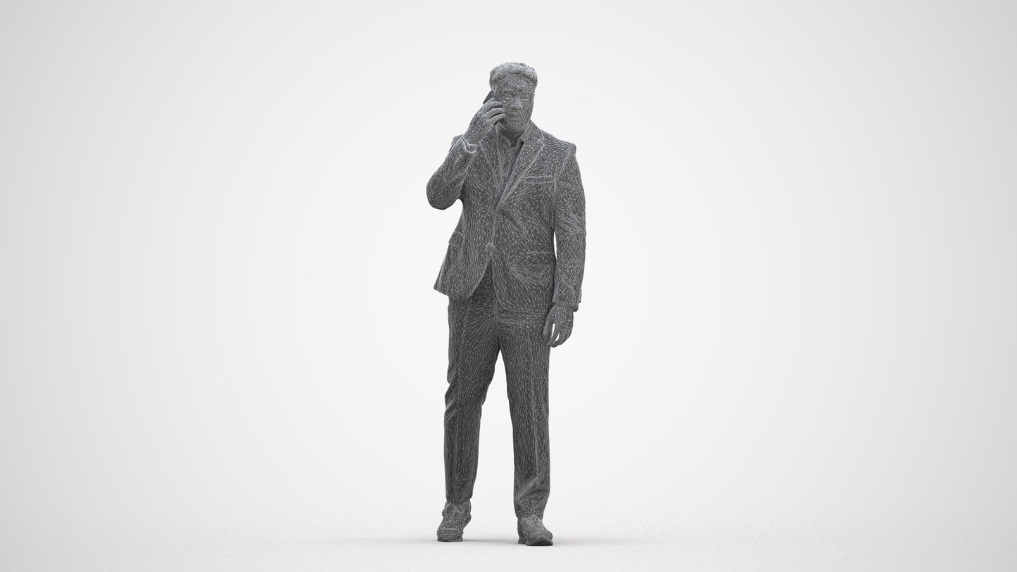 realistic 3D man business standing, scanned archviz people for Blender and 3ds Max, three-quarter front view render