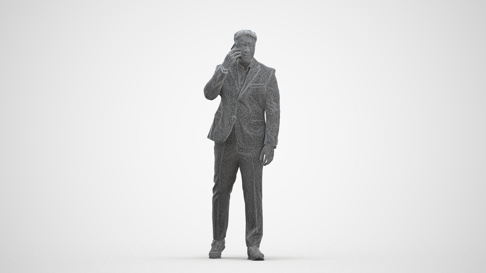 realistic 3D man business standing, scanned archviz people for Blender and 3ds Max, three-quarter front view render