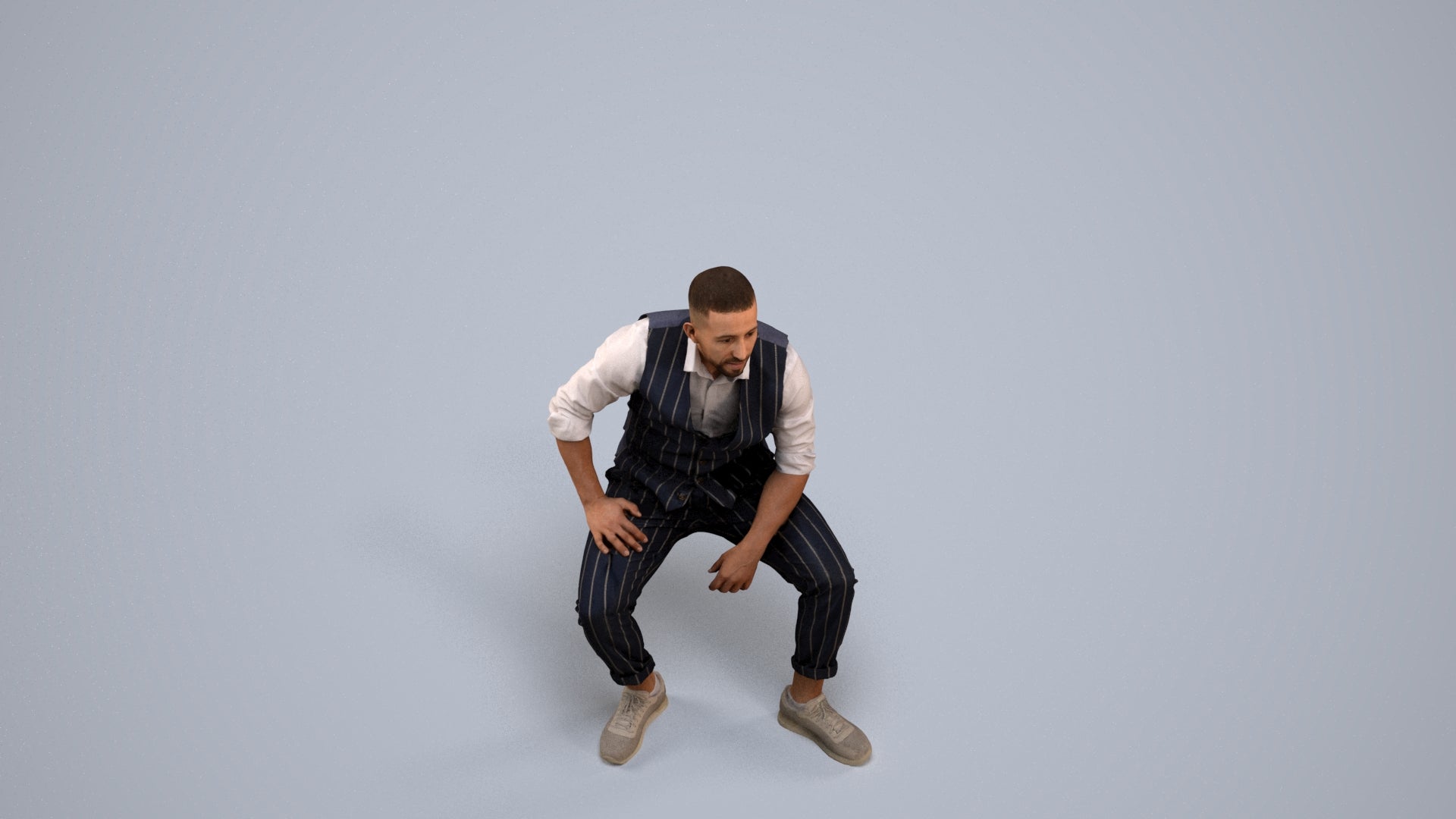 photogrammetry 3D man business sitting, realistic human model archviz FBX, back view render