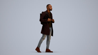 3D people model man casual walking, scanned human for 3ds Max rendering, standing pose render