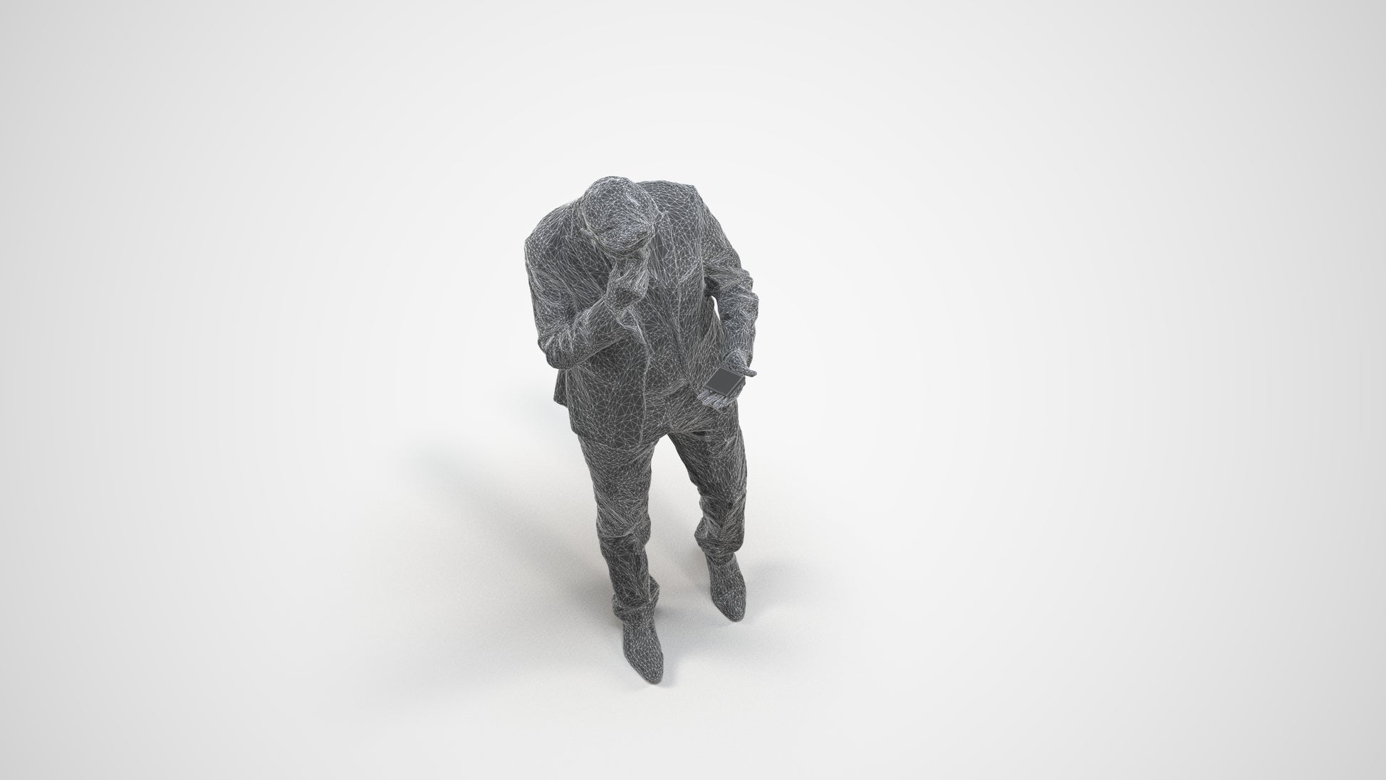3D people model man business walking, scanned human for 3ds Max rendering, wireframe three-quarter view