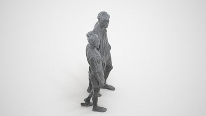 realistic 3D human woman casual couple, archviz people FBX OBJ for Blender, wireframe three-quarter view