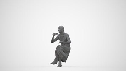 realistic 3D people senior woman casual sitting, render-ready for V-Ray and Corona, FBX OBJ, wireframe back view
