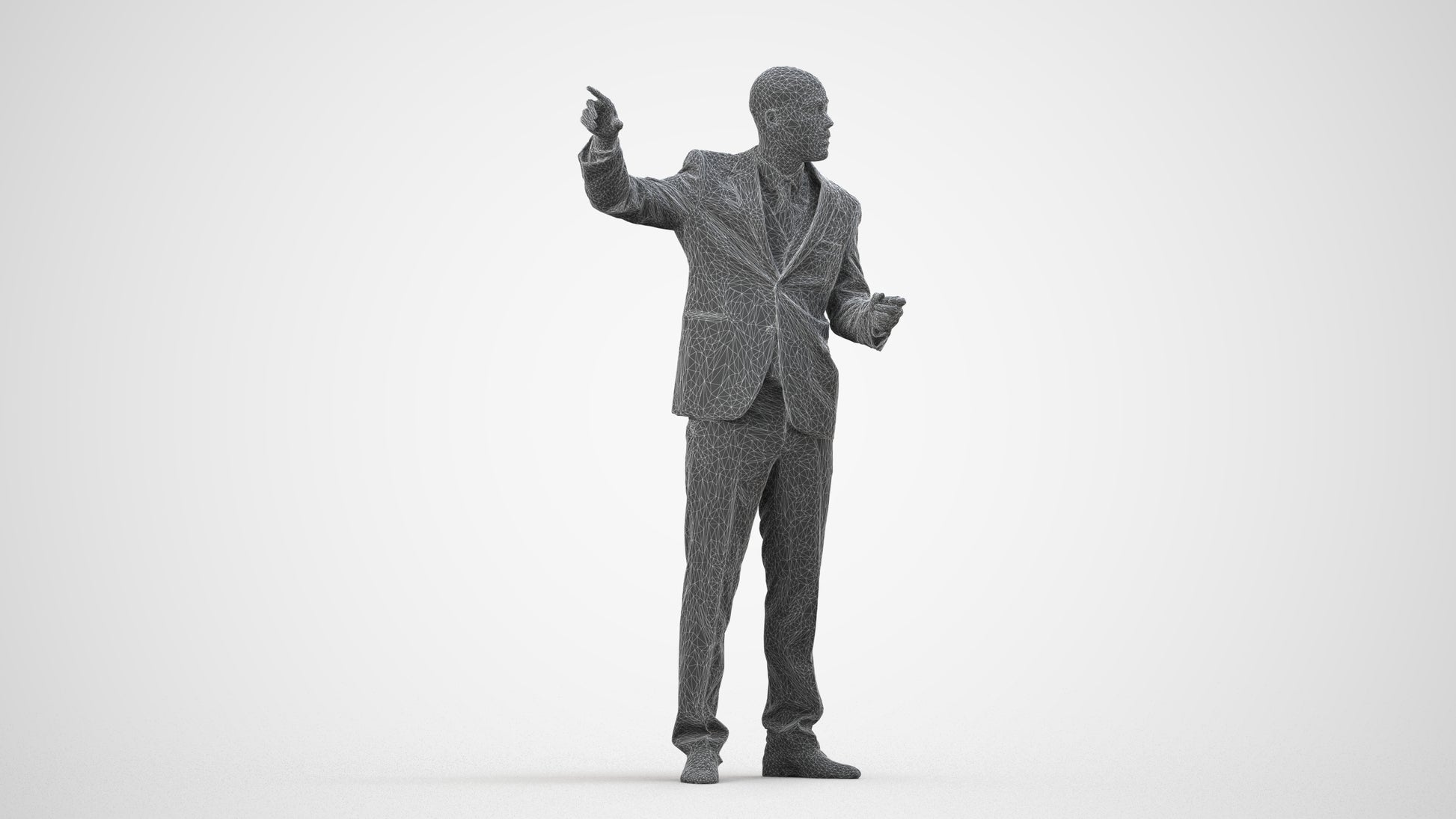 realistic 3D man business, scanned archviz people for Blender and 3ds Max, wireframe side view