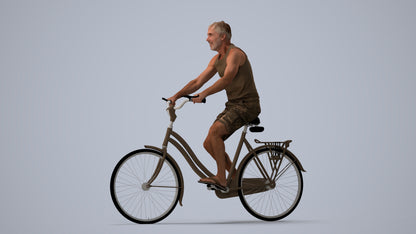scanned 3D man casual cycling, photogrammetry people for Enscape and V-Ray, three-quarter view render
