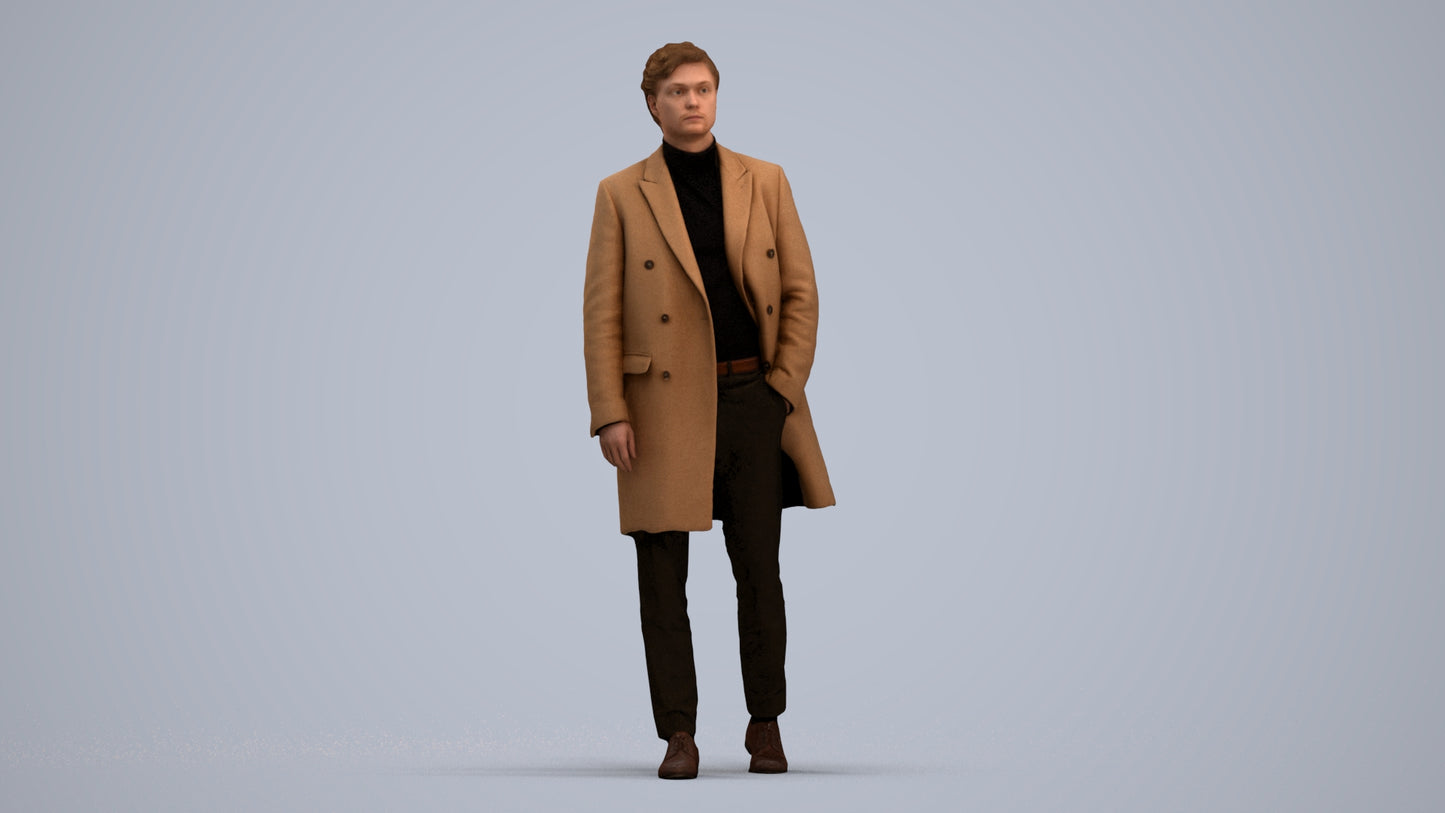 photogrammetry 3D man business walking, realistic human model archviz FBX, standing pose render