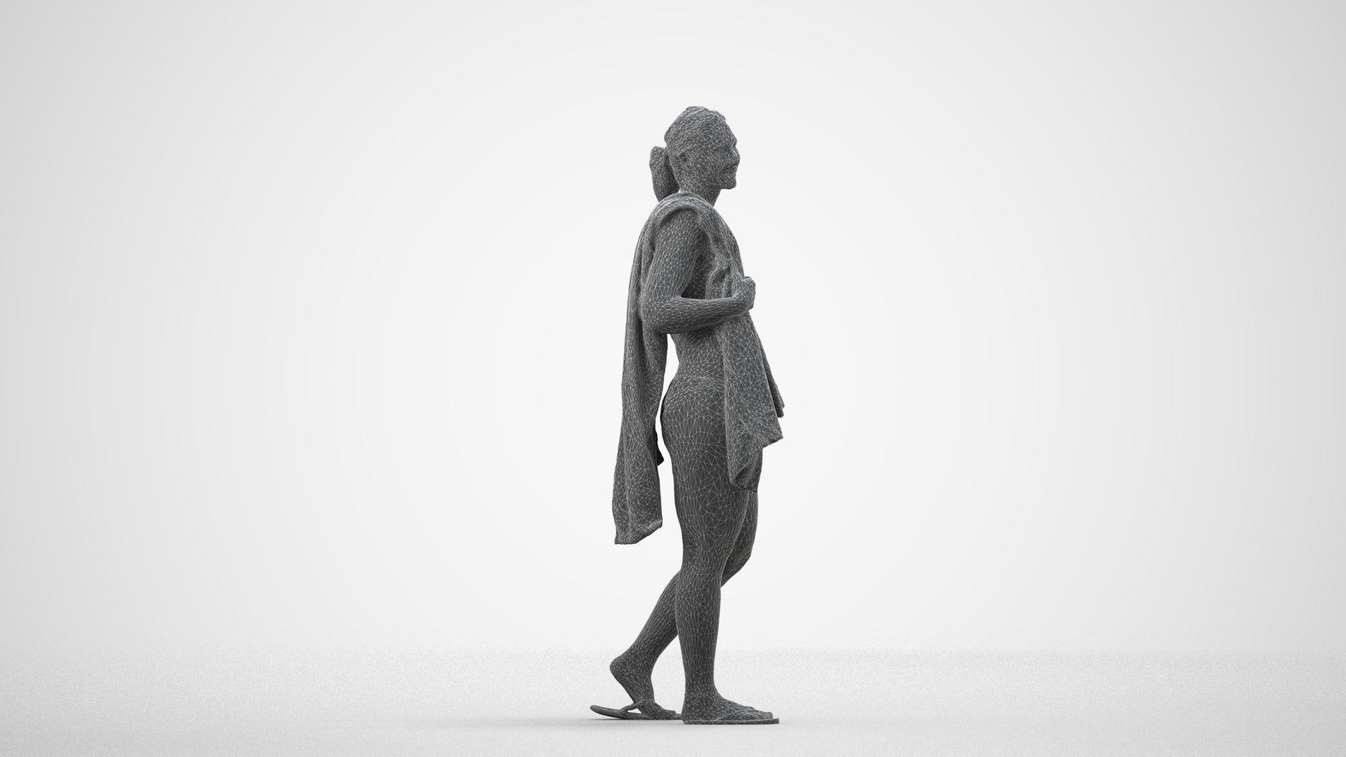 realistic 3D woman pool, scanned archviz people for Blender and 3ds Max, wireframe side view
