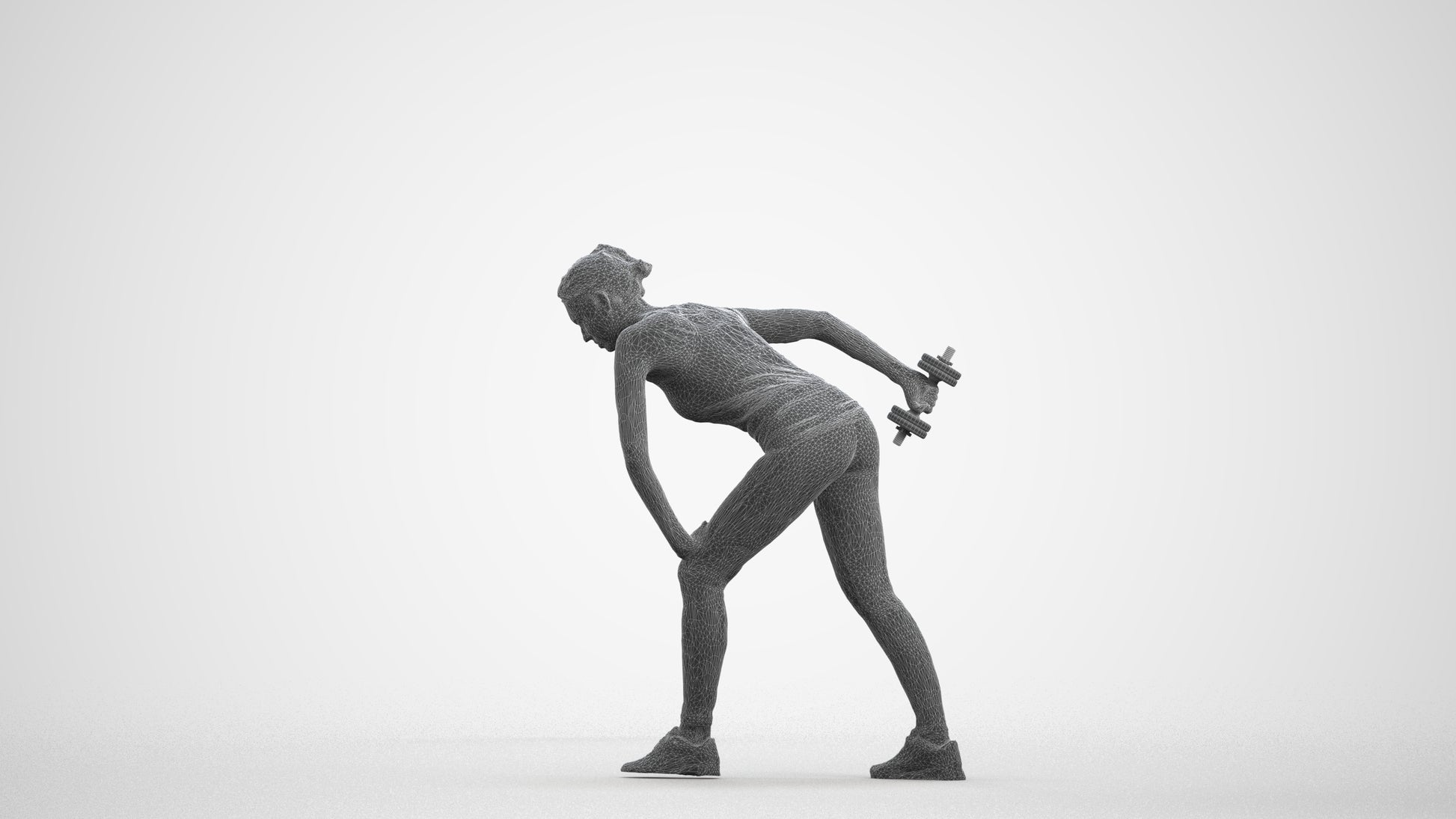 3D people model woman sport, scanned human for 3ds Max rendering, wireframe front view