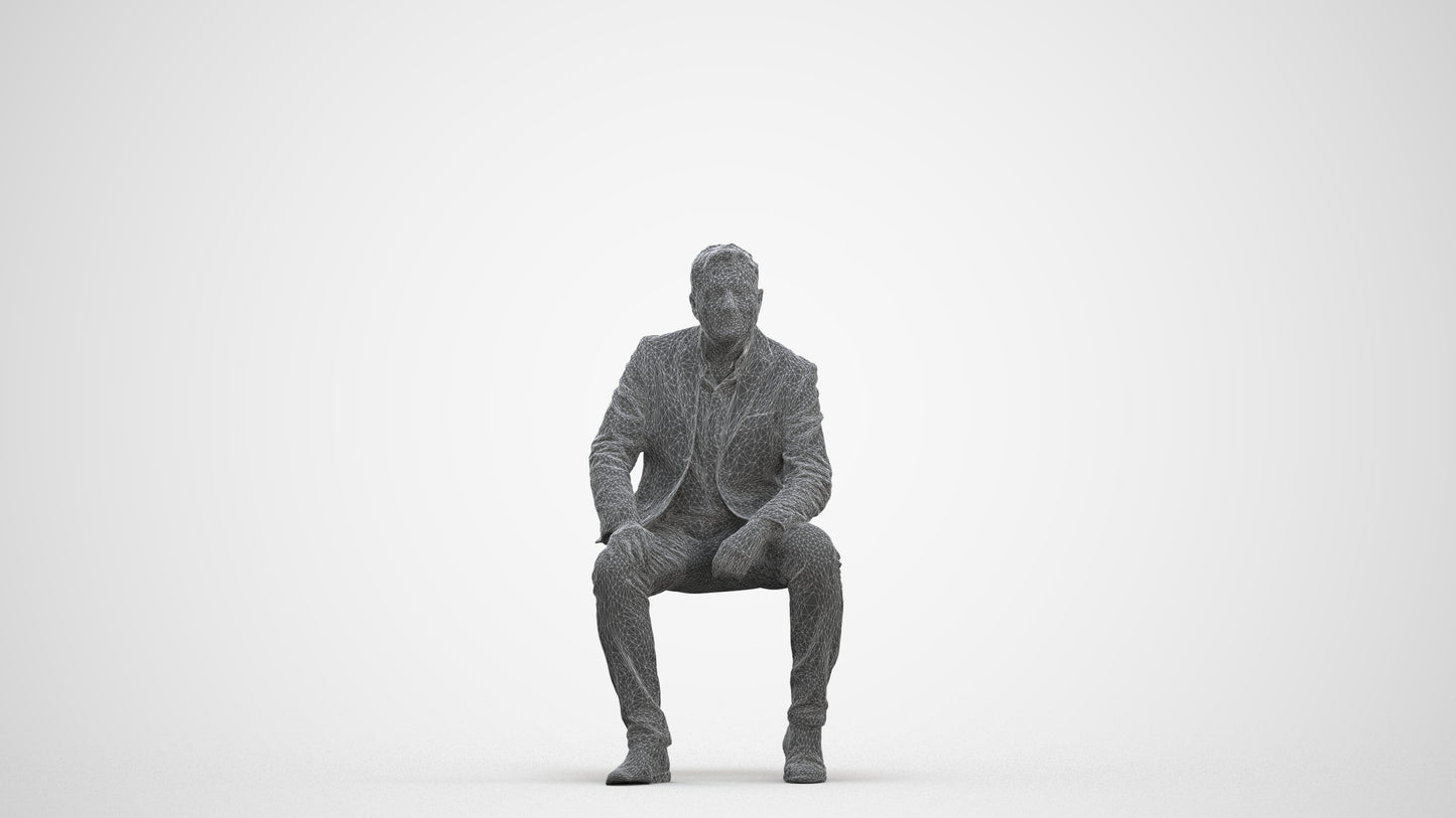 3D human model man business, photogrammetry scanned person for archviz, three-quarter front view render