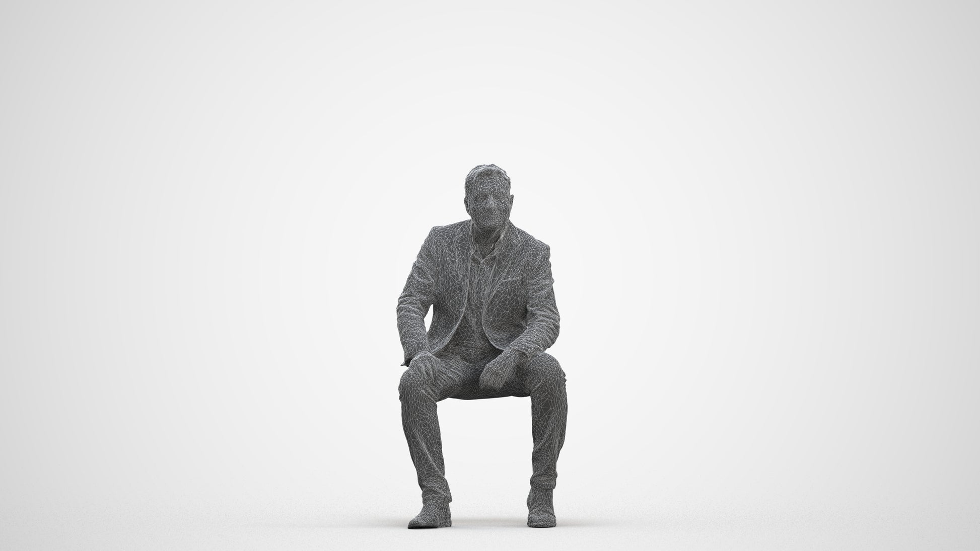 3D human model man business, photogrammetry scanned person for archviz, three-quarter front view render