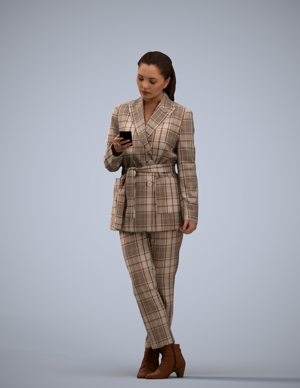 realistic 3D woman business standing, scanned archviz people for Blender and 3ds Max