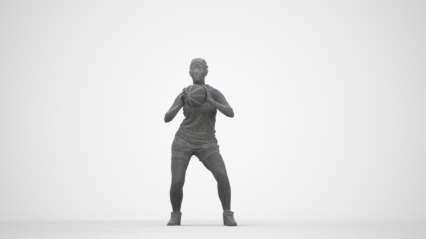 photogrammetry 3D woman sport, realistic human model archviz FBX, wireframe back view