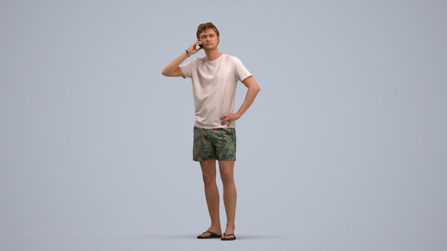 3D human model man casual standing, photogrammetry scanned person for archviz, standing pose render