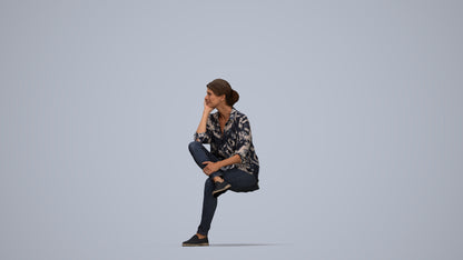 scanned 3D woman casual sitting, photogrammetry people for Enscape and V-Ray, top-down view render