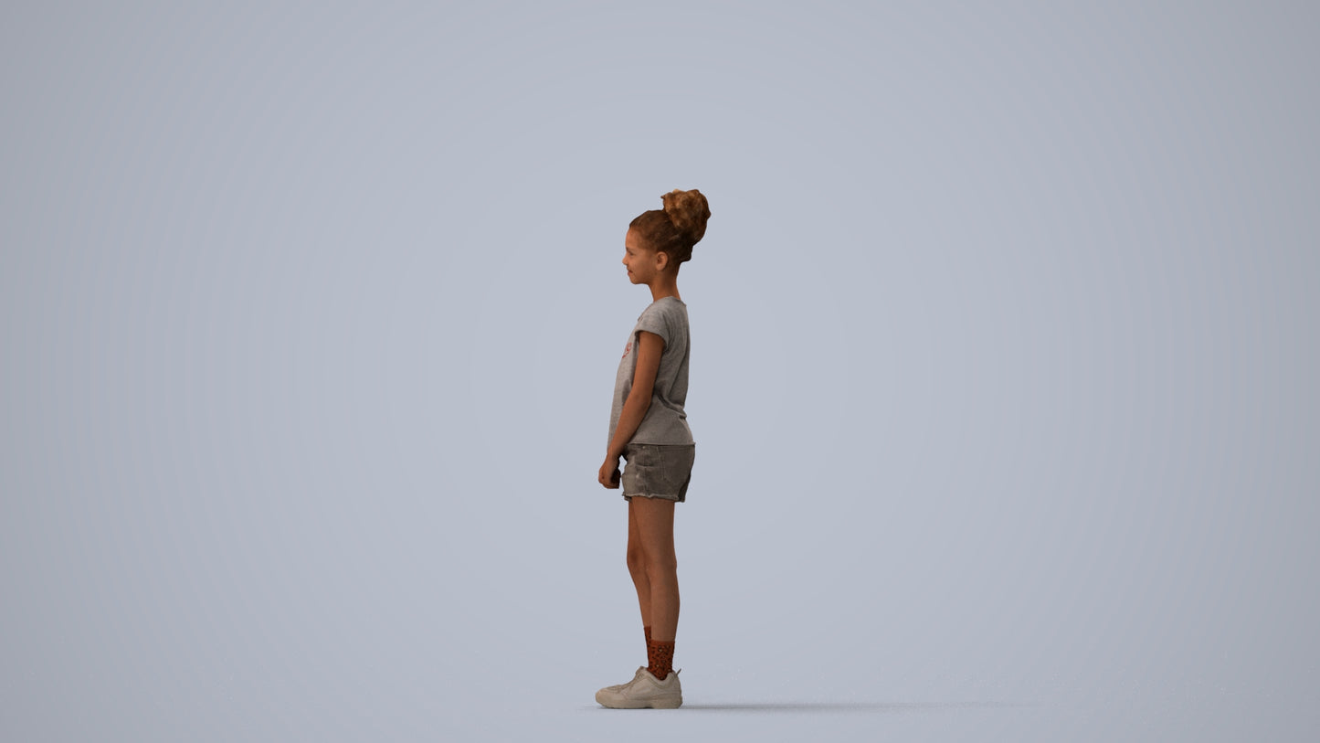 realistic 3D girl casual kids, scanned archviz people for Blender and 3ds Max, three-quarter view render