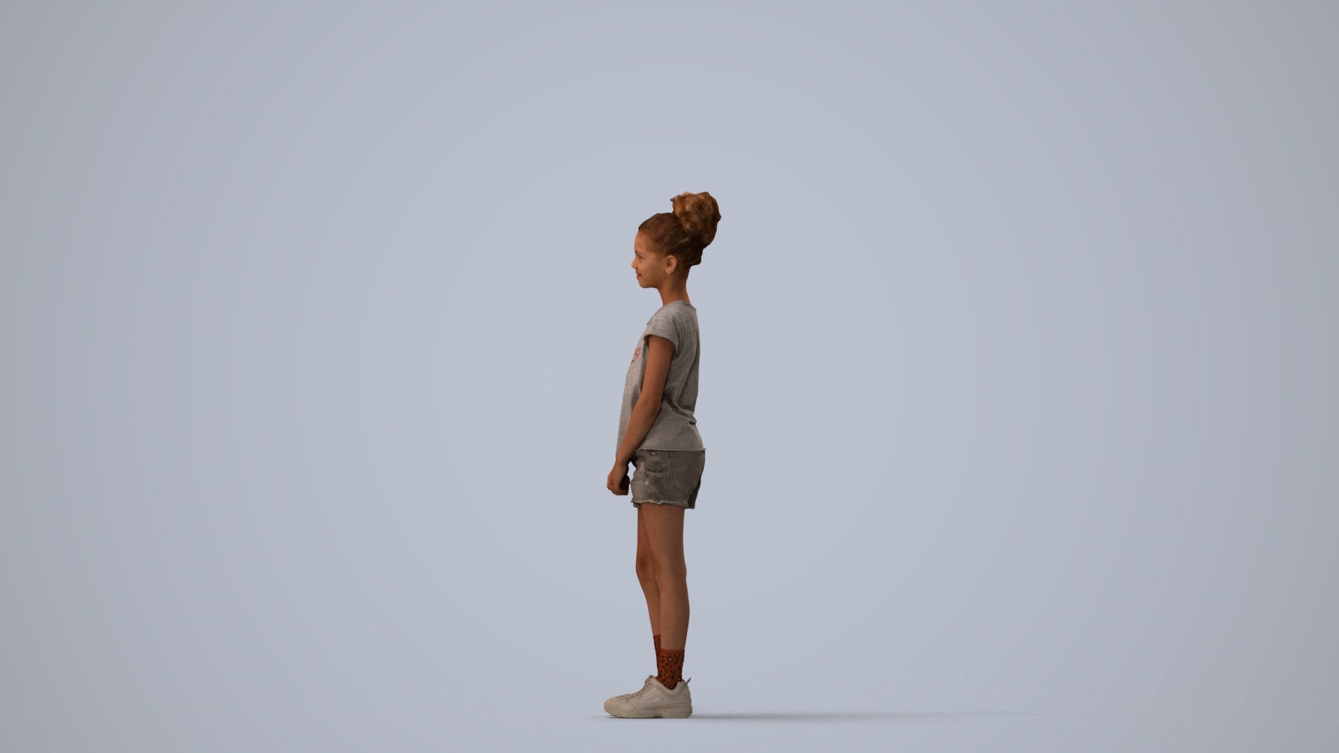 realistic 3D girl casual kids, scanned archviz people for Blender and 3ds Max, three-quarter view render