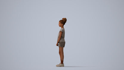 realistic 3D girl casual kids, scanned archviz people for Blender and 3ds Max, three-quarter view render