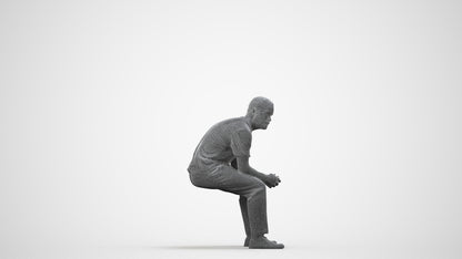 3D people model man casual sitting, scanned human for 3ds Max rendering, wireframe side view