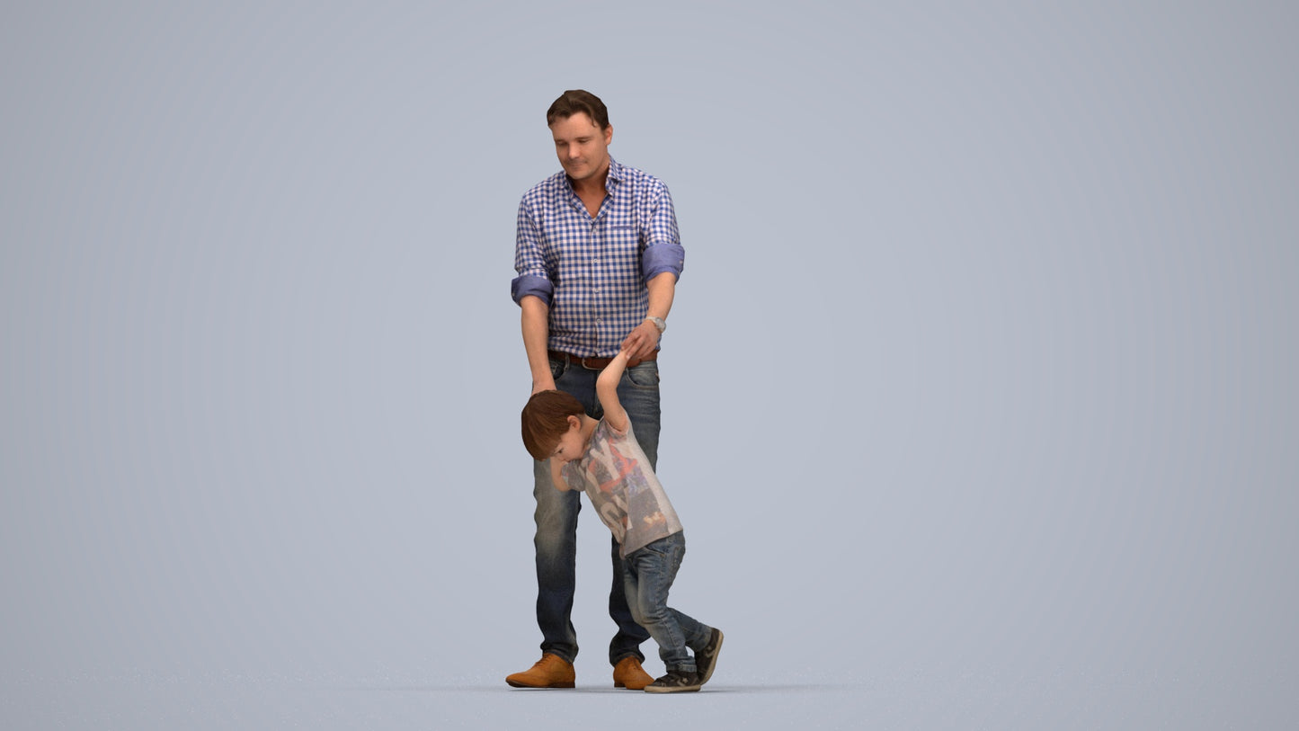 3D human model boy casual kids, photogrammetry scanned person for archviz, top-down view render