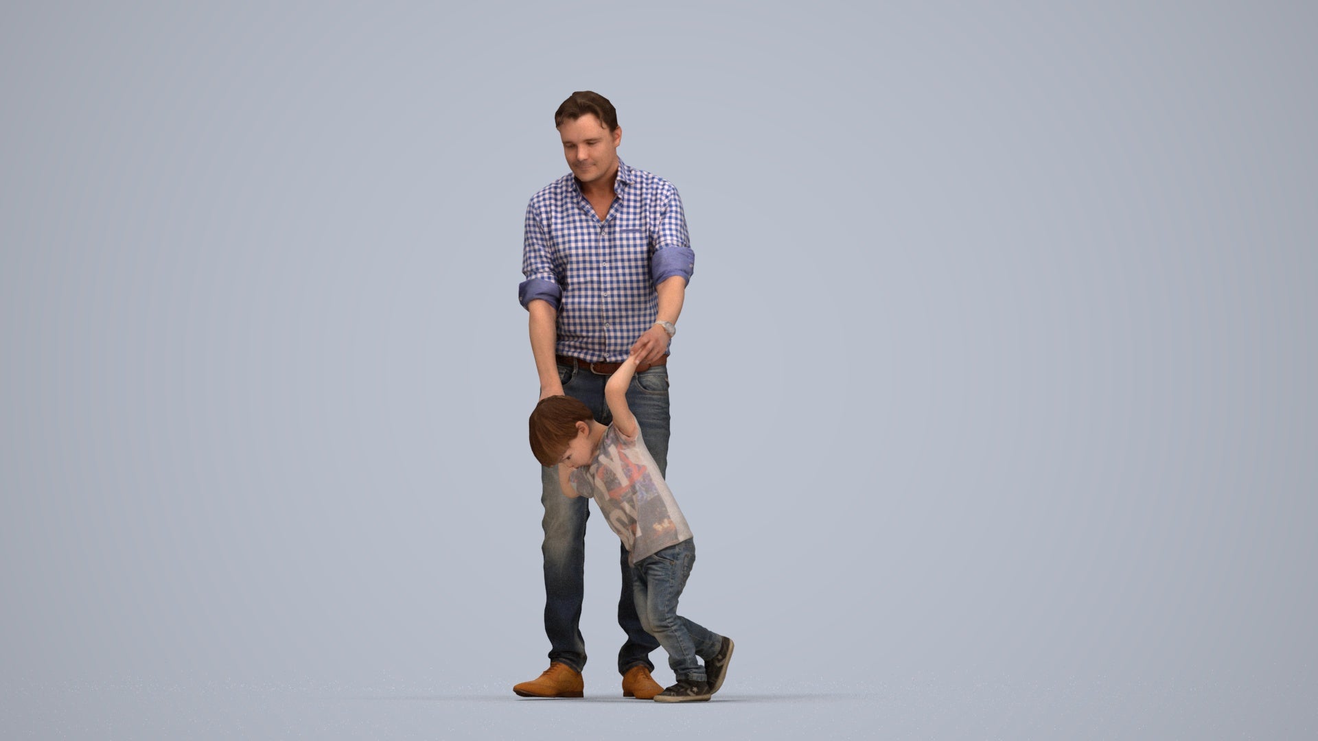 3D human model boy casual kids, photogrammetry scanned person for archviz, top-down view render