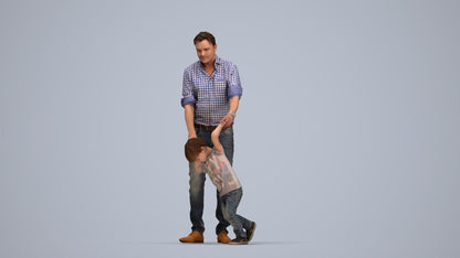 3D human model boy casual kids, photogrammetry scanned person for archviz, top-down view render