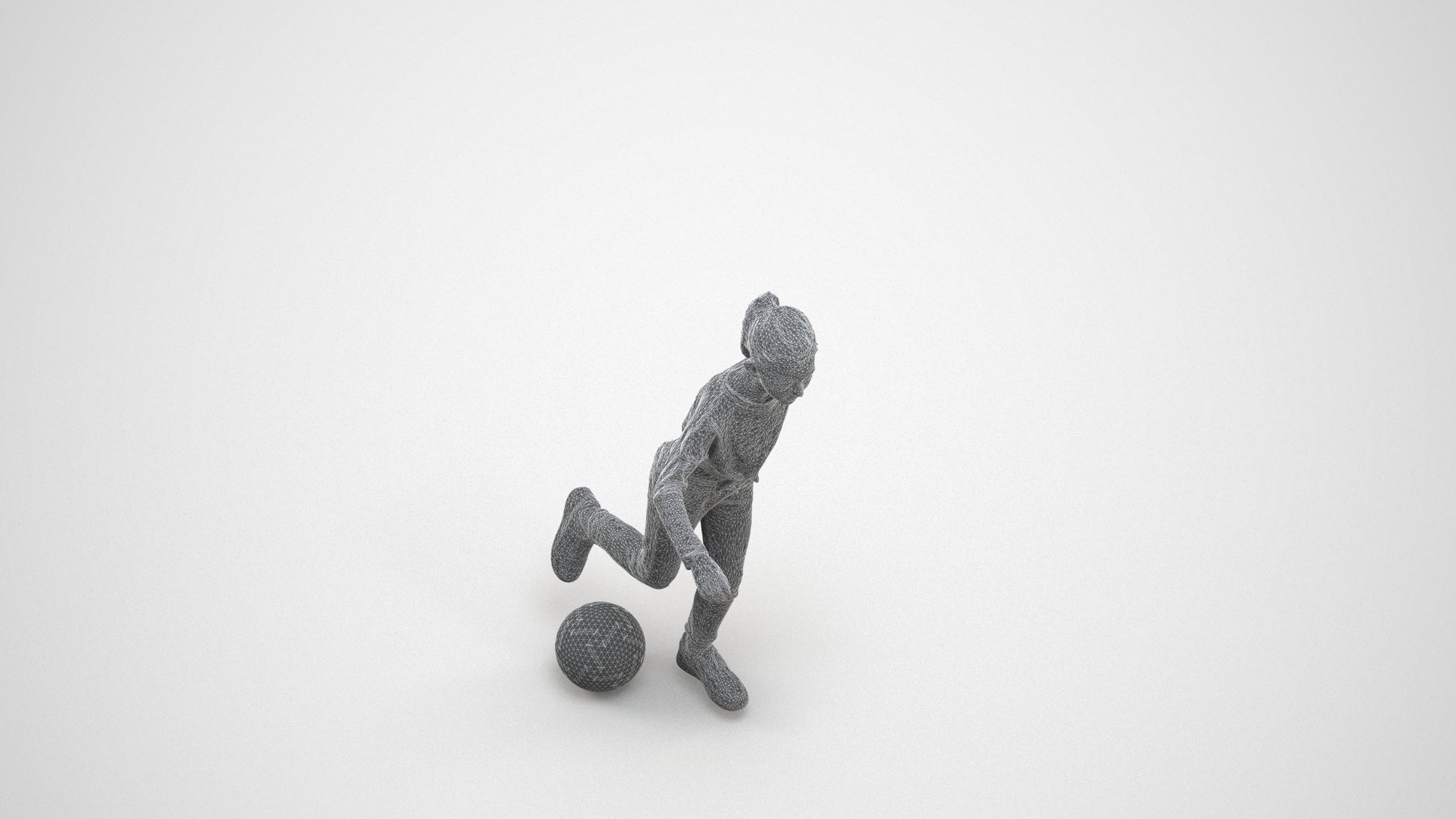 3D scanned girl kids sport, photorealistic archviz people for Enscape and SketchUp, wireframe three-quarter view