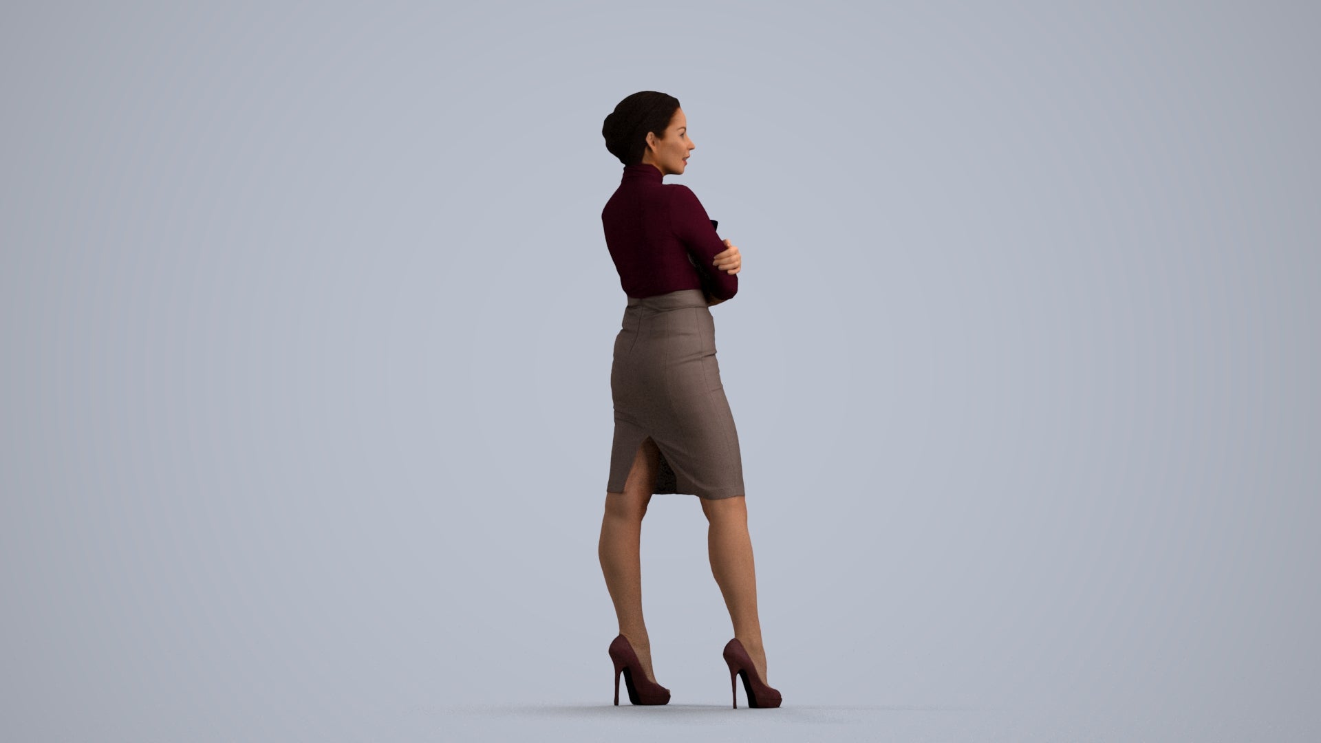 3D people model woman business standing, scanned human for 3ds Max rendering, front view render