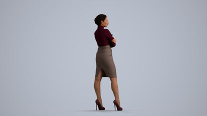 3D people model woman business standing, scanned human for 3ds Max rendering, front view render
