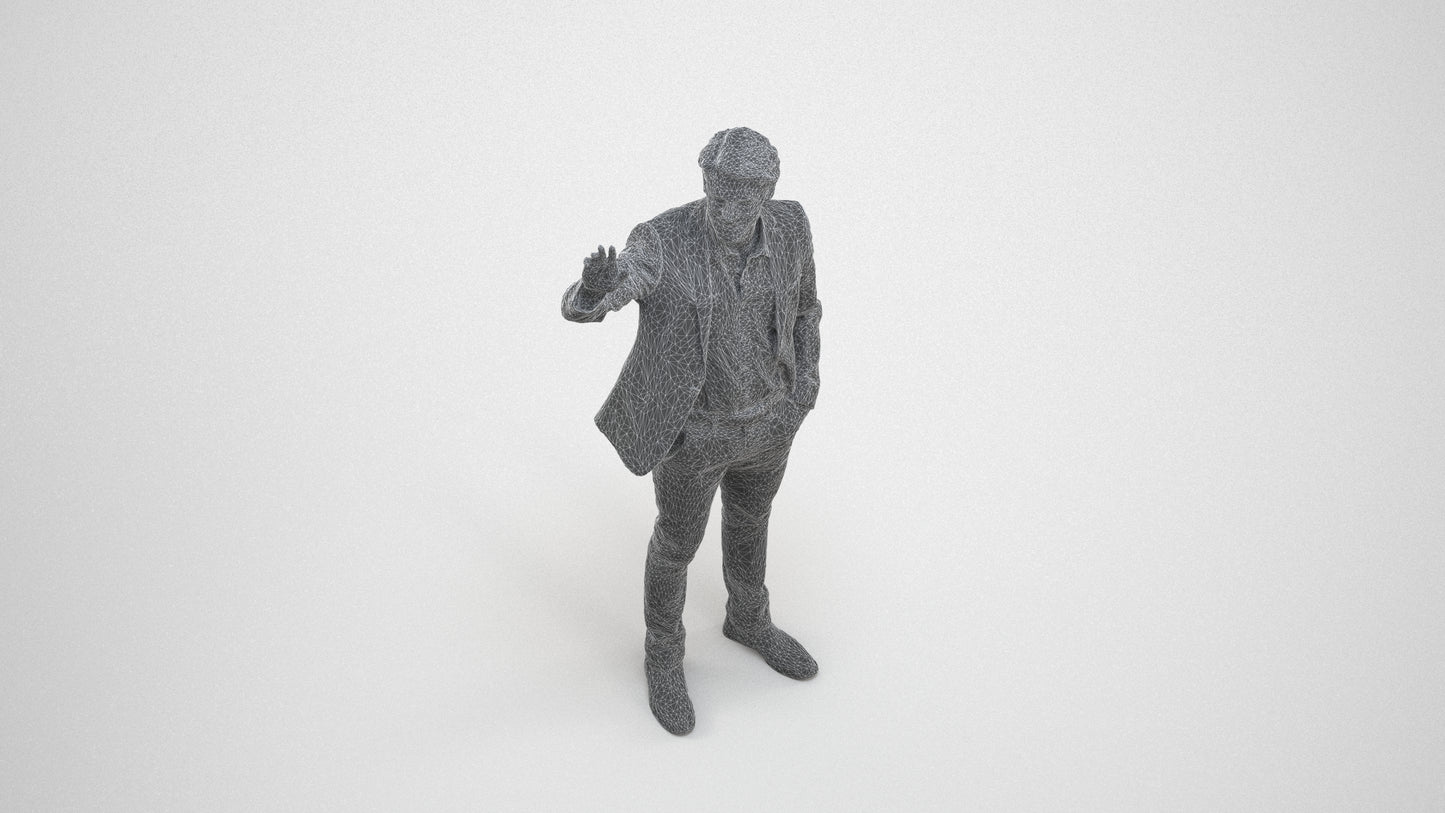 3D scanned man business, photorealistic archviz people for Enscape and SketchUp, wireframe three-quarter view