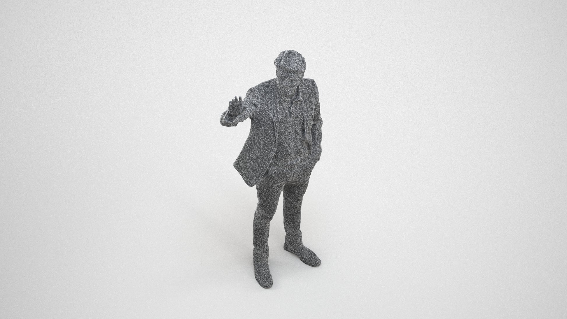 3D scanned man business, photorealistic archviz people for Enscape and SketchUp, wireframe three-quarter view