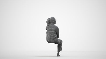 scanned 3D woman casual sitting, photogrammetry people for Enscape and V-Ray, wireframe side view