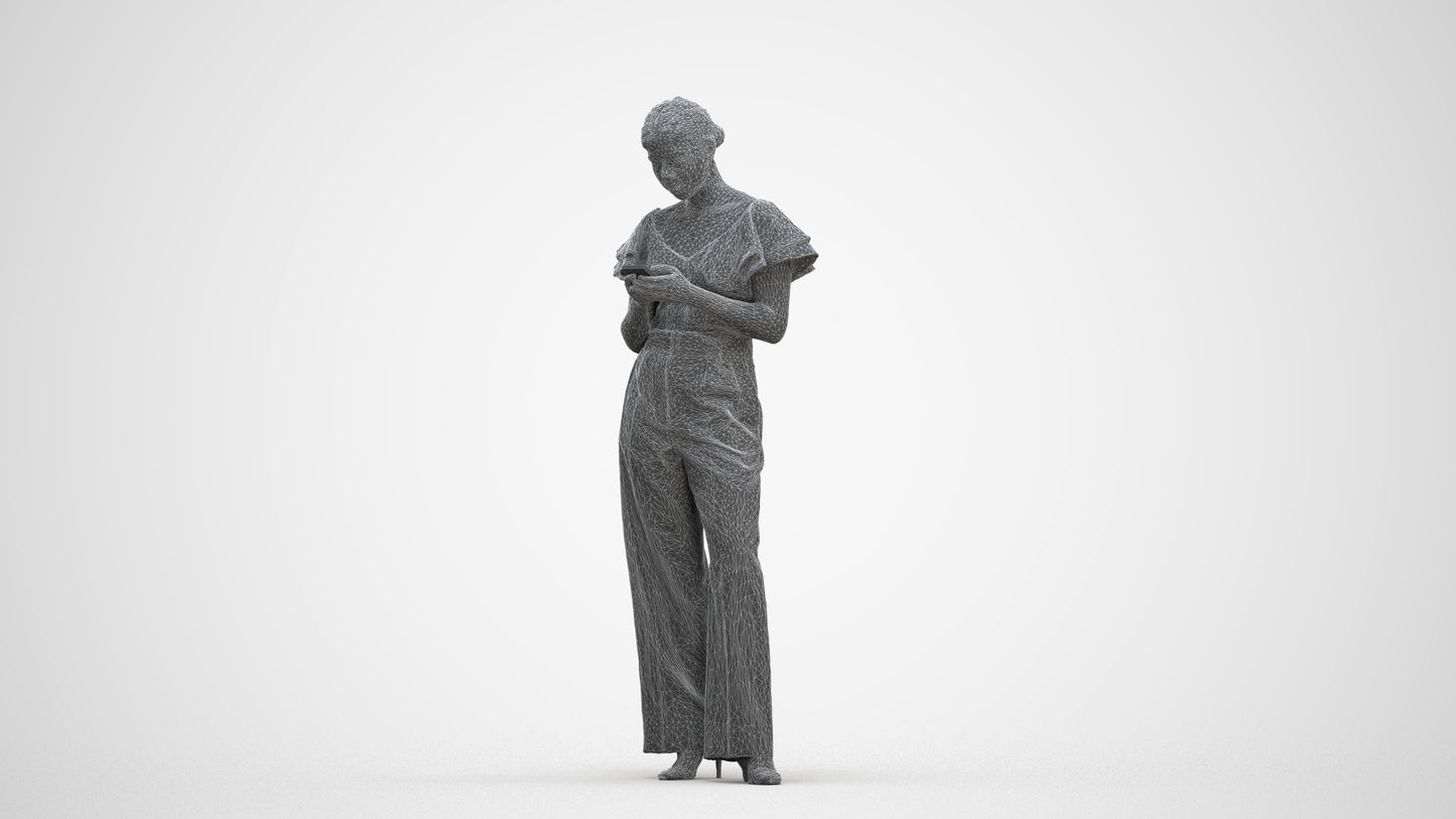 realistic 3D human woman business standing, archviz people FBX OBJ for Blender, three-quarter front view render