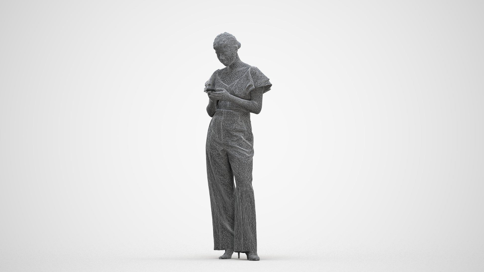 realistic 3D human woman business standing, archviz people FBX OBJ for Blender, three-quarter front view render