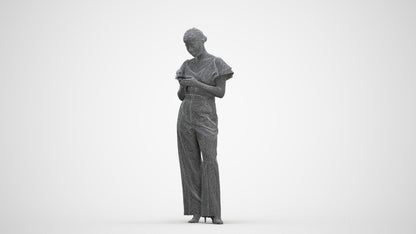 realistic 3D human woman business standing, archviz people FBX OBJ for Blender, three-quarter front view render
