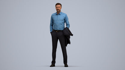 photogrammetry 3D man business, realistic human model archviz FBX, standing pose render