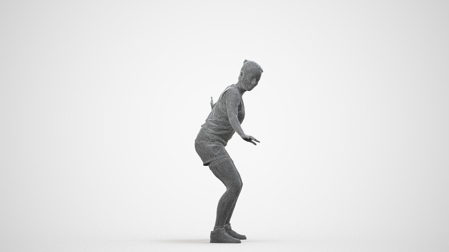 photogrammetry 3D woman sport, realistic human model archviz FBX, wireframe side view