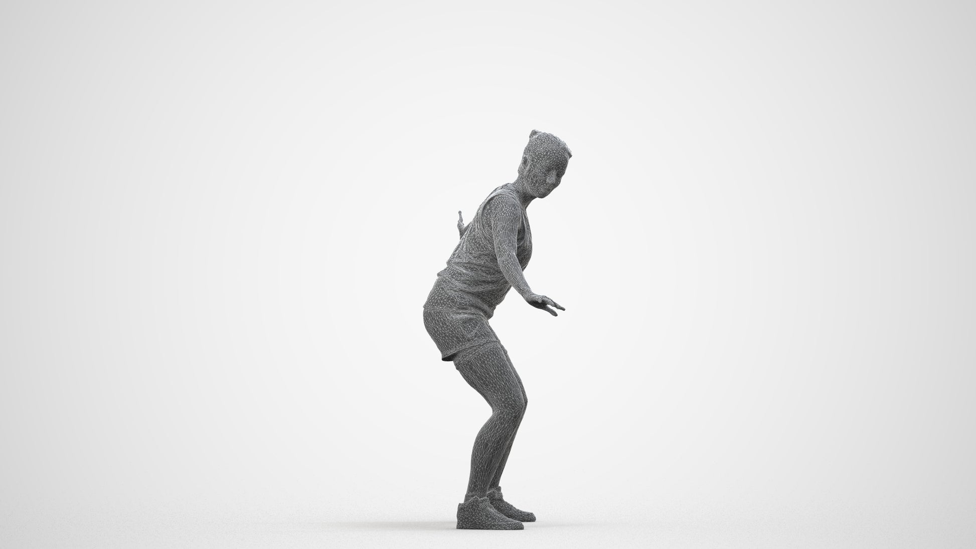 photogrammetry 3D woman sport, realistic human model archviz FBX, wireframe side view