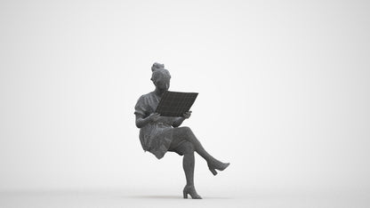 photogrammetry 3D woman casual sitting, realistic human model archviz FBX, three-quarter front view render