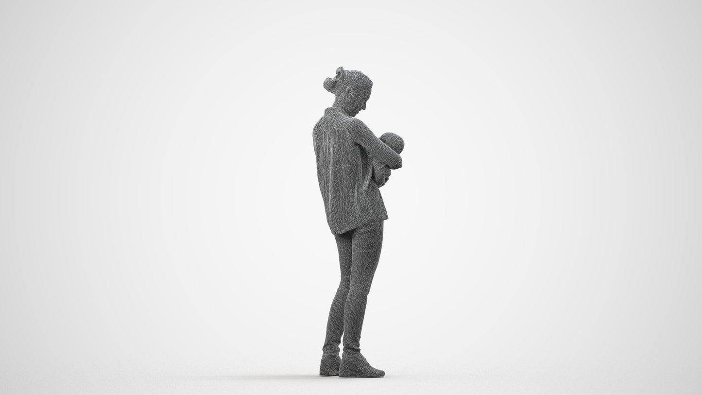 realistic 3D girl casual kids, scanned archviz people for Blender and 3ds Max, wireframe side view