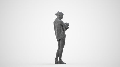 realistic 3D girl casual kids, scanned archviz people for Blender and 3ds Max, wireframe side view