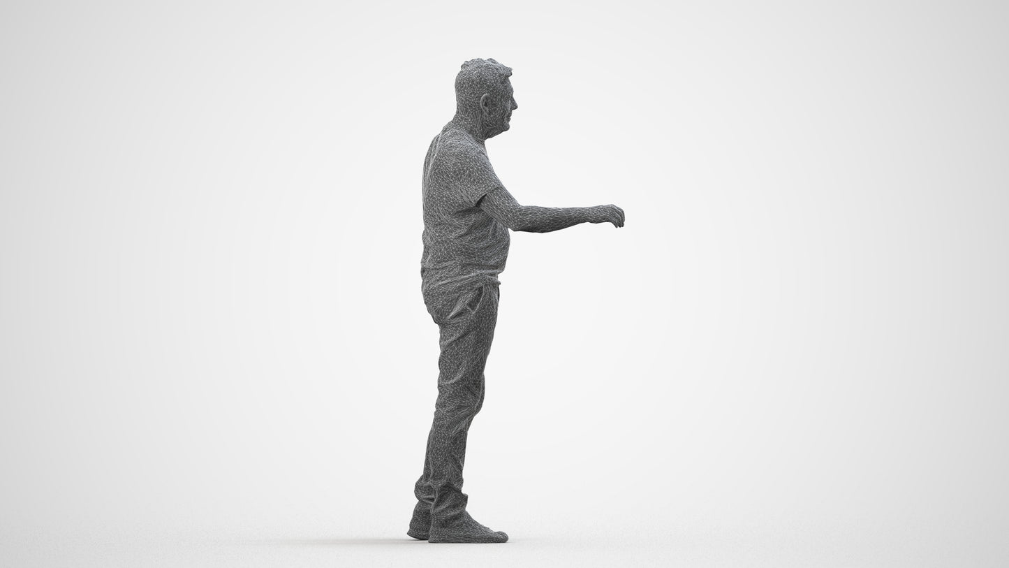 realistic 3D human senior man casual door, archviz people FBX OBJ for Blender, wireframe side view